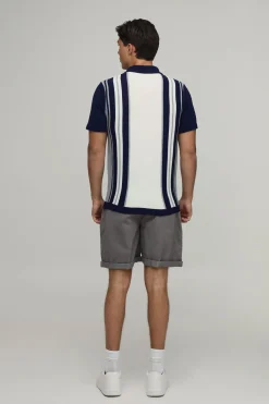 Polo En Maille Rayé À Zip 1/4 Coupe Regular