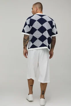 boohooMAN Polo En Tricot Crochet Point Ajouré Coupe Oversize Ample<Homme Polos|Maille