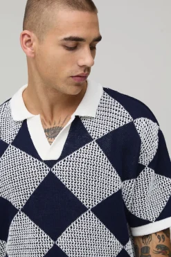 boohooMAN Polo En Tricot Crochet Point Ajouré Coupe Oversize Ample<Homme Polos|Maille