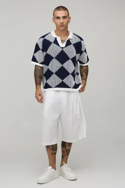 boohooMAN Polo En Tricot Crochet Point Ajouré Coupe Oversize Ample<Homme Polos|Maille