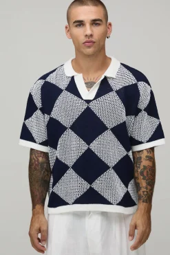 boohooMAN Polo En Tricot Crochet Point Ajouré Coupe Oversize Ample<Homme Polos|Maille
