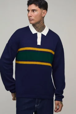 Polo Grand En Maille Piquée À Manches Longues Coupe Décontractée Avec Blocs De Couleur
