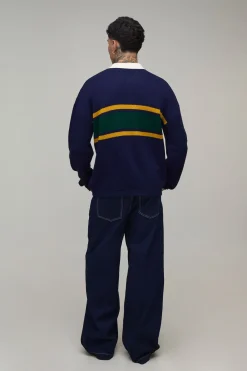Polo Grand En Maille Piquée À Manches Longues Coupe Décontractée Avec Blocs De Couleur