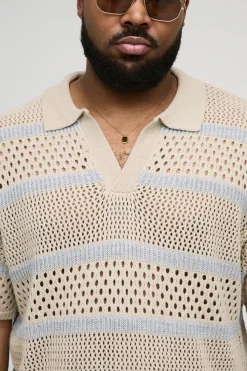 boohooMAN Polo grande taille boxy oversize à rayures en maille ouverte<Homme Polos|Tout Afficher