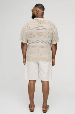 boohooMAN Polo grande taille boxy oversize à rayures en maille ouverte<Homme Polos|Tout Afficher