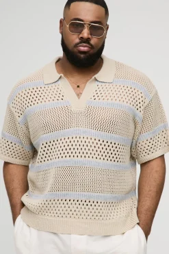 boohooMAN Polo grande taille boxy oversize à rayures en maille ouverte<Homme Polos|Tout Afficher