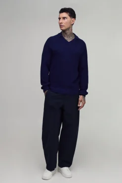 boohooMAN Polo Grande Taille Coupe Regular En Maille Côtelée Douce À Manches Longues Raglan<Homme Polos|Maille