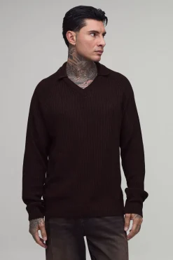 Polo Grande Taille À Manches Longues En Maille Côtelée Douce À Manches Raglan Coupe Regular