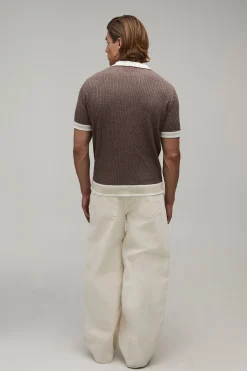 boohooMAN Polo Homme En Maille Torsadée Brodée Coupe Ample<Homme Polos|Maille