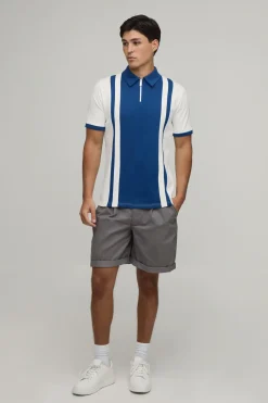 boohooMAN Polo Interlock Ajusté À Panneaux Et Col Zippé<Homme Polos|Tout Afficher
