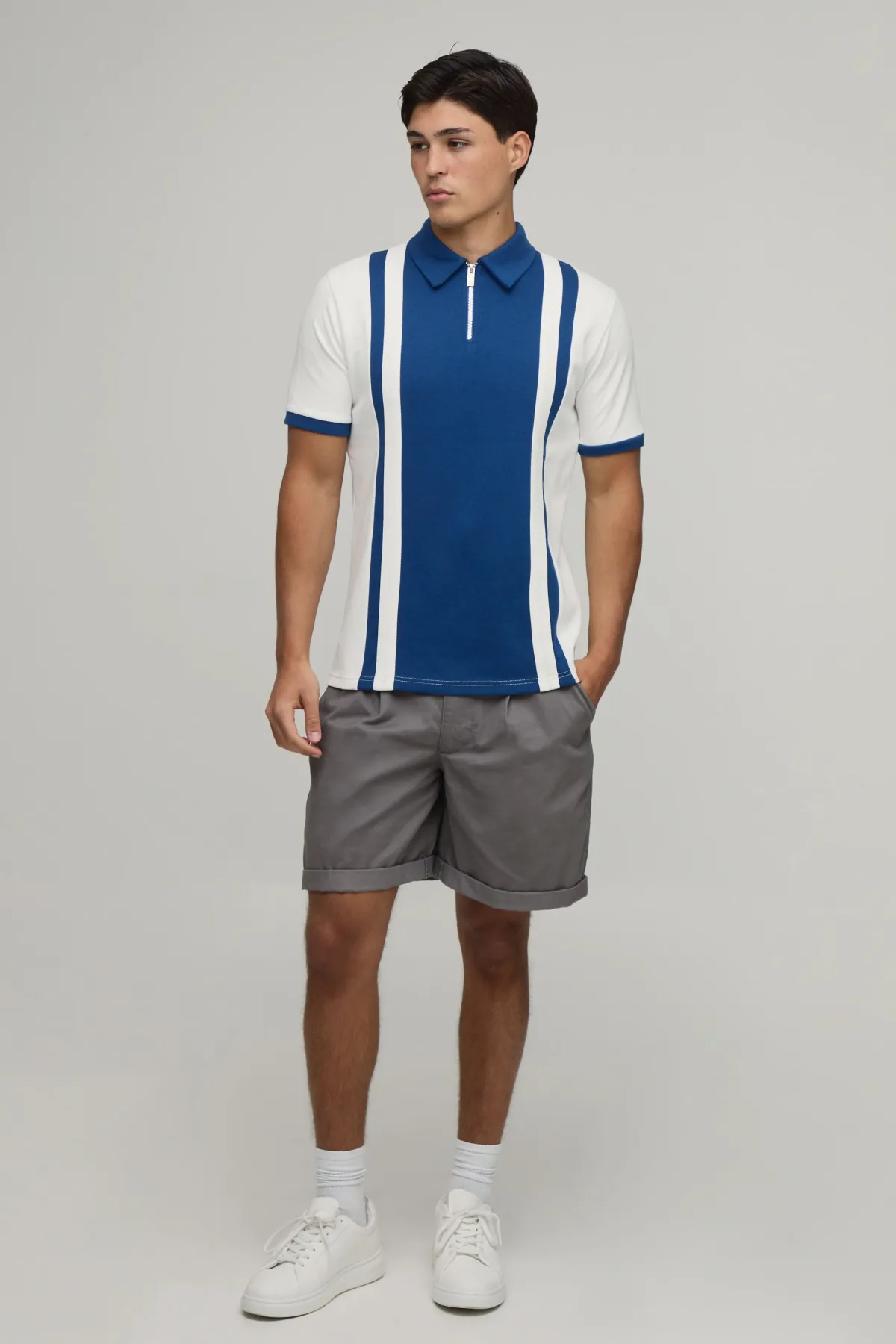 boohooMAN Polo Interlock Ajusté À Panneaux Et Col Zippé<Homme Polos|Tout Afficher