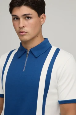 boohooMAN Polo Interlock Ajusté À Panneaux Et Col Zippé<Homme Polos|Tout Afficher