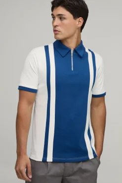 boohooMAN Polo Interlock Ajusté À Panneaux Et Col Zippé<Homme Polos|Tout Afficher