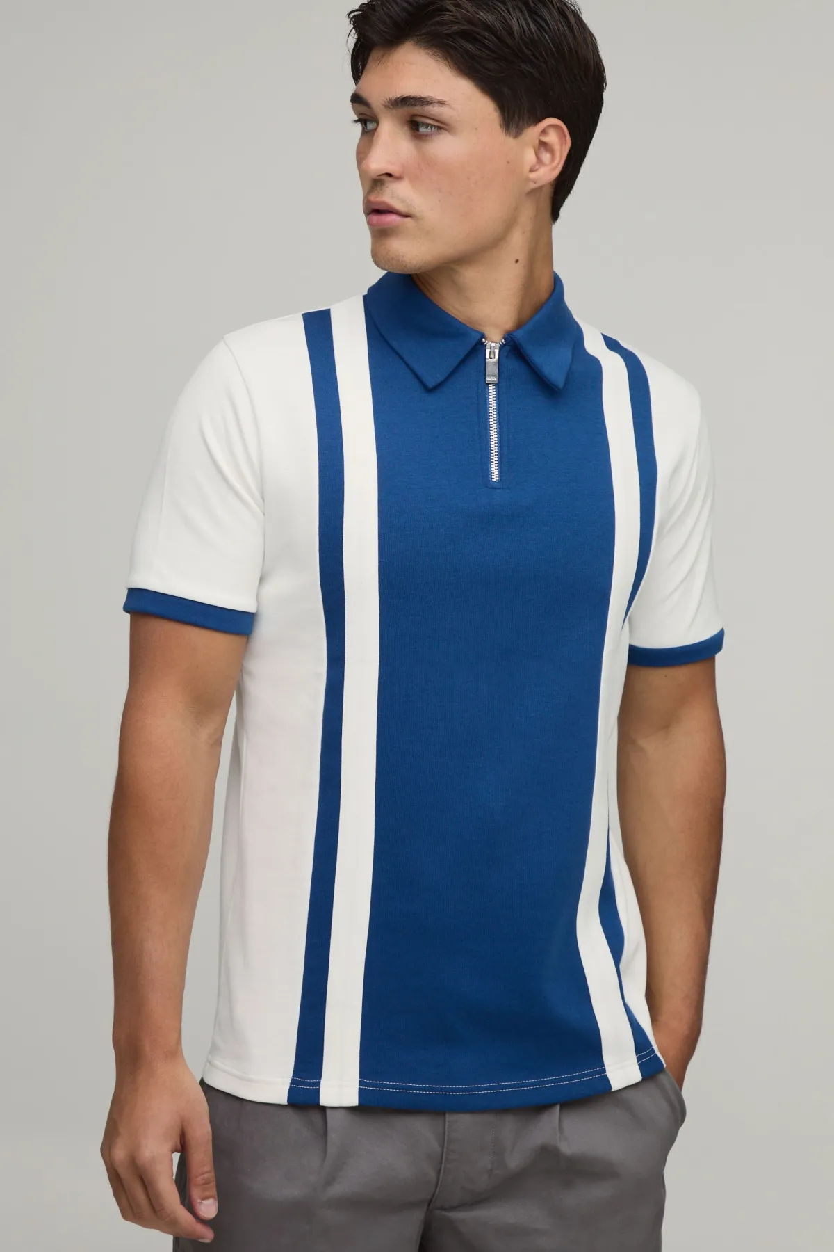 boohooMAN Polo Interlock Ajusté À Panneaux Et Col Zippé<Homme Polos|Tout Afficher