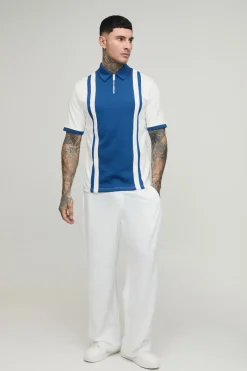 boohooMAN Polo Interlock À Col Zippé Et Panneaux Contrastés Coupe Ajustée Tall<Homme Polos|Tout Afficher