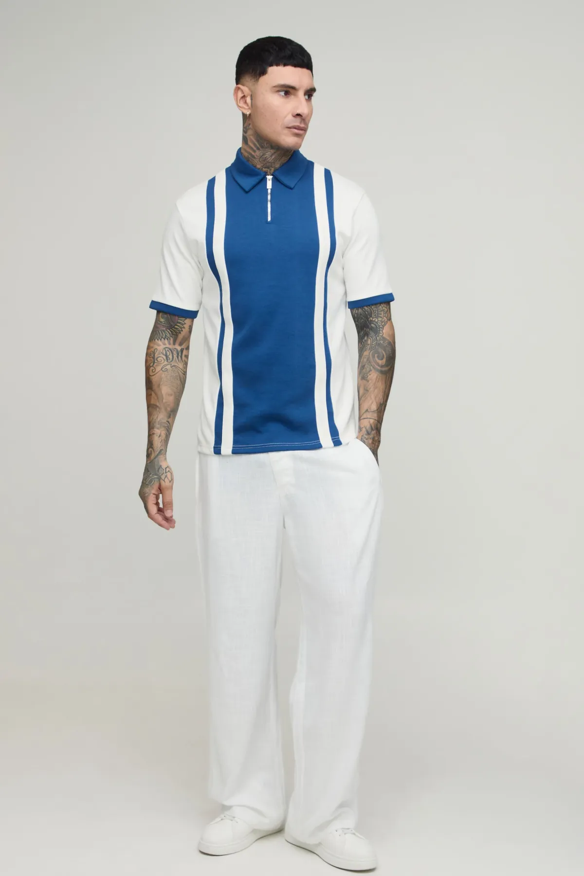 boohooMAN Polo Interlock À Col Zippé Et Panneaux Contrastés Coupe Ajustée Tall<Homme Polos|Tout Afficher