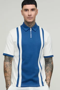 boohooMAN Polo Interlock À Col Zippé Et Panneaux Contrastés Coupe Ajustée Tall<Homme Polos|Tout Afficher