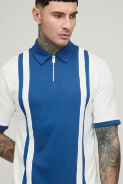 boohooMAN Polo Interlock À Col Zippé Et Panneaux Contrastés Coupe Ajustée Tall<Homme Polos|Tout Afficher