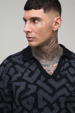 Polo Jacquard Abstrait Surdimensionné Oversize En Maille Pour Grand