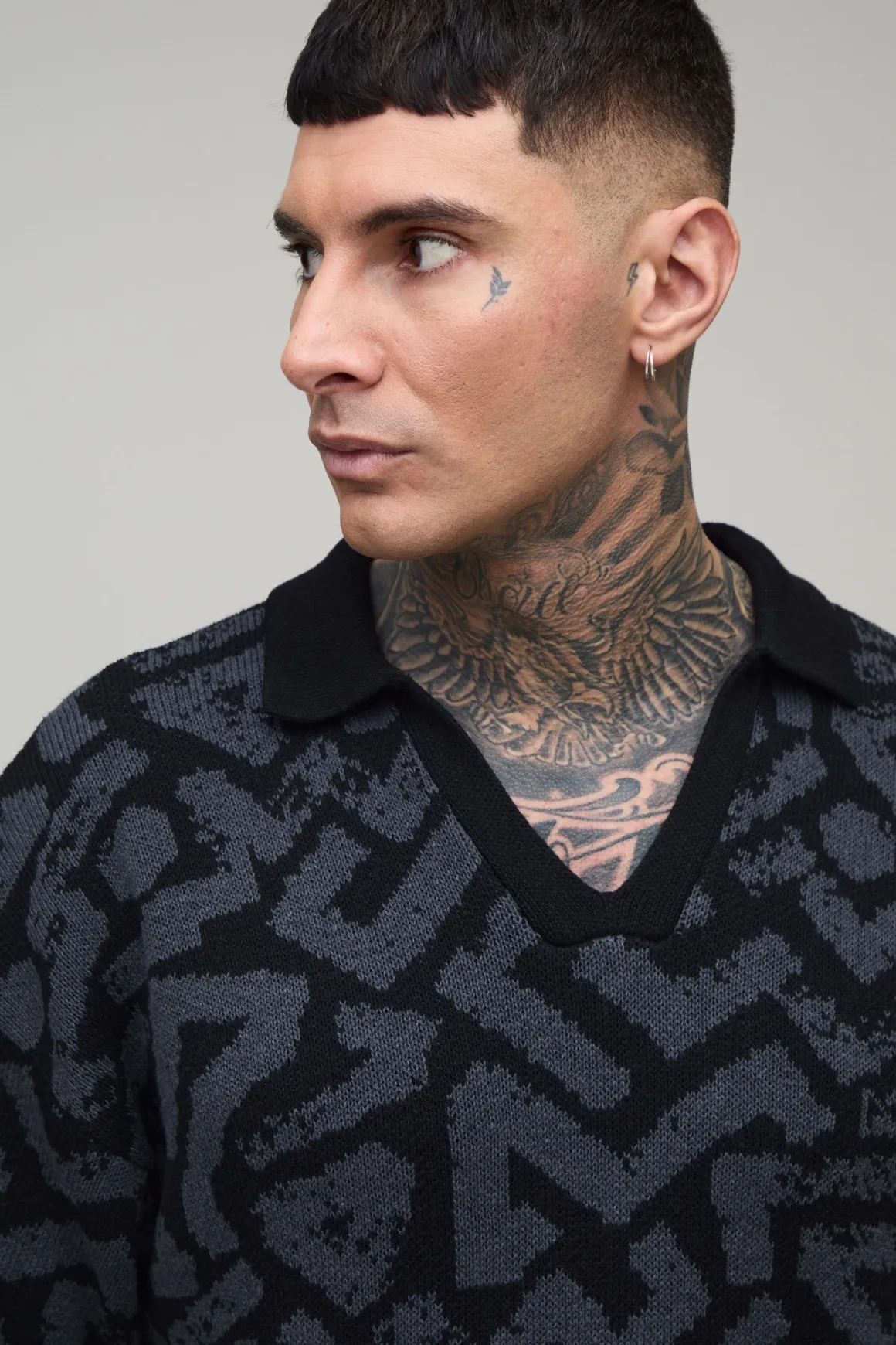 Polo Jacquard Abstrait Surdimensionné Oversize En Maille Pour Grand