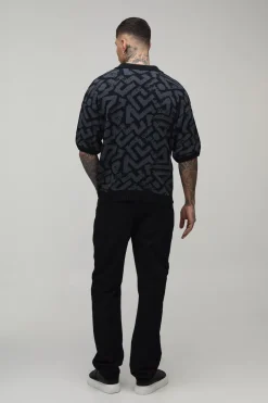 Polo Jacquard Abstrait Surdimensionné Oversize En Maille Pour Grand