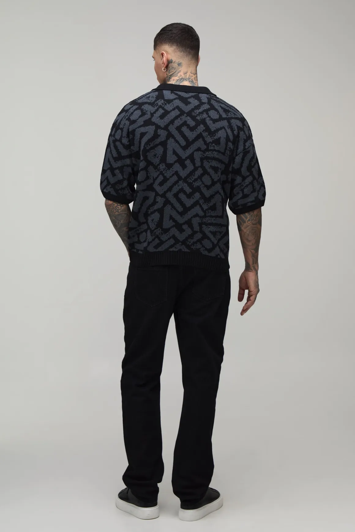 Polo Jacquard Abstrait Surdimensionné Oversize En Maille Pour Grand
