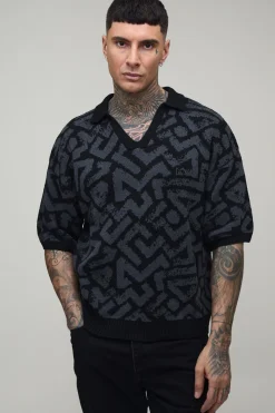 Polo Jacquard Abstrait Surdimensionné Oversize En Maille Pour Grand