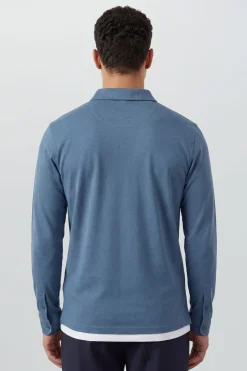 Polo Élégant Bleu À Manches Longues