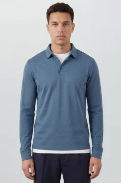 Polo Élégant Bleu À Manches Longues