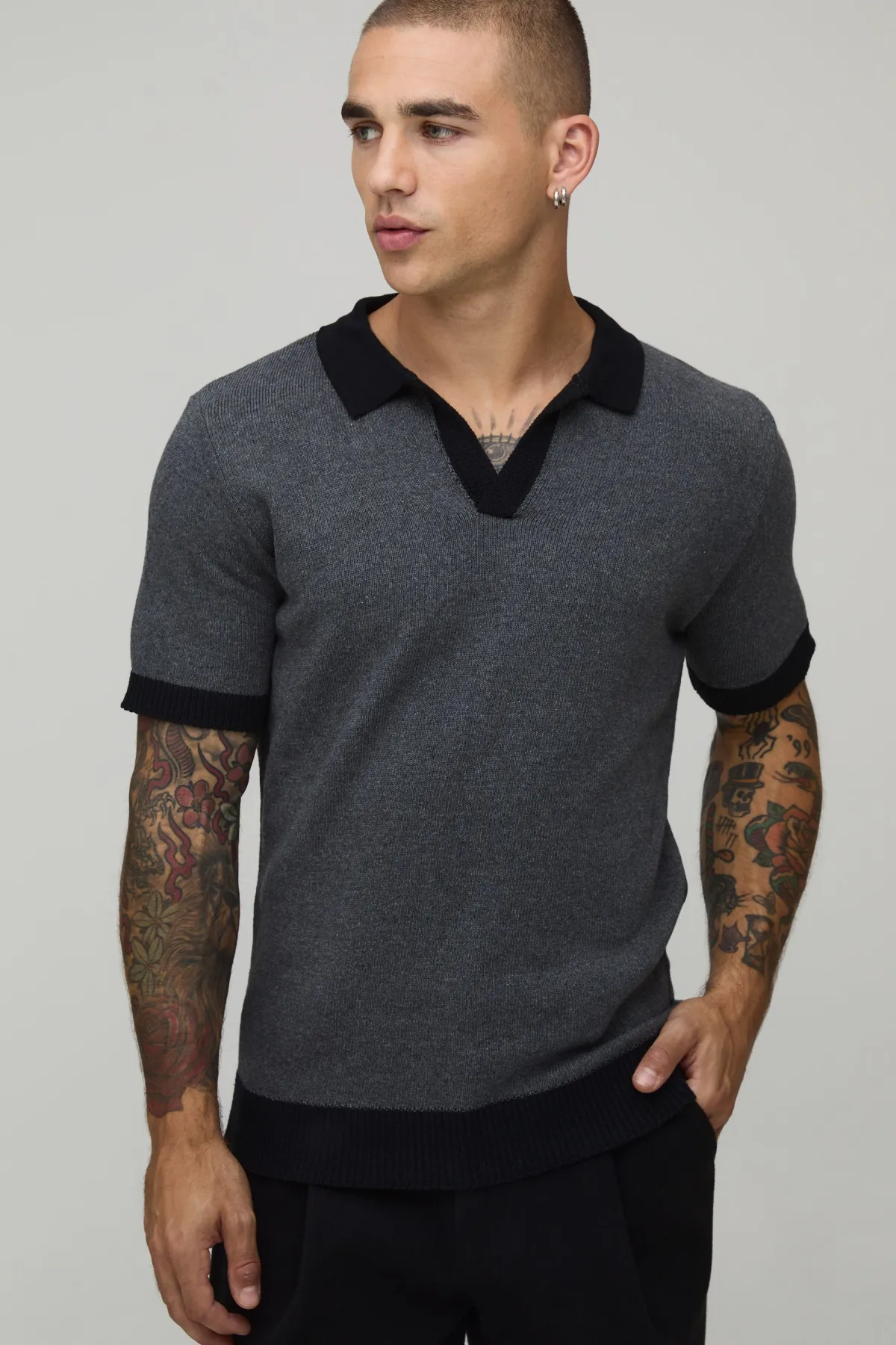 boohooMAN Polo Maille Coton Mélangé Coupe Regular Col Revere<Homme Polos|Maille