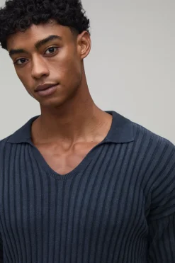 boohooMAN Polo Maille Côtelée Ajustée Délavage Acide<Homme Polos|Maille