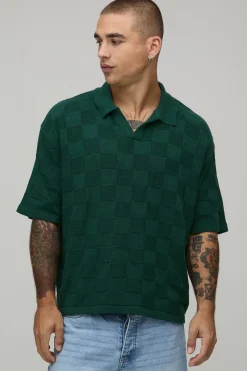 Polo Maille Damier Surdimensionné Coupe Boxy