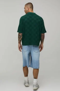 Polo Maille Damier Surdimensionné Coupe Boxy