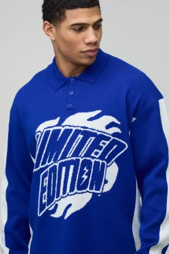 Polo Maille Manches Longues Graphique Moto Coupe Oversize