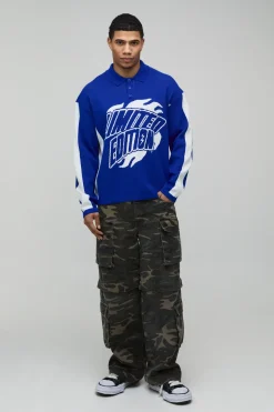 Polo Maille Manches Longues Graphique Moto Coupe Oversize