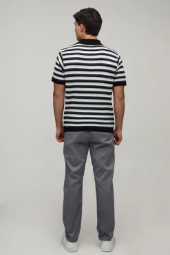 boohooMAN Polo Maille Rayé Coupe Regular À Fermeture 1/4 Zip<Homme Polos|Maille
