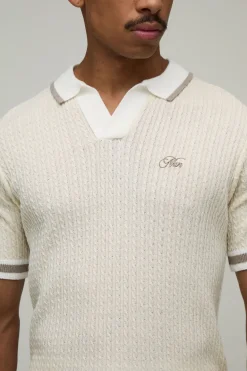 Polo Maille Torsadée Brodée Coupe Ample Homme