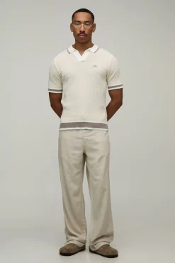 Polo Maille Torsadée Brodée Coupe Ample Homme