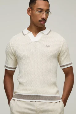 Polo Maille Torsadée Brodée Coupe Ample Homme