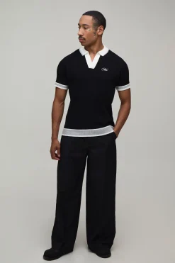 boohooMAN Polo Maille Torsadée Brodé MAN Coupe Ample Homme<Homme Polos|Maille