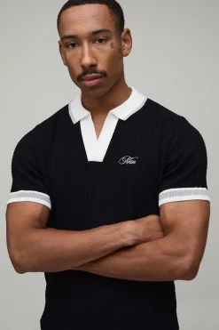 boohooMAN Polo Maille Torsadée Brodé MAN Coupe Ample Homme<Homme Polos|Maille