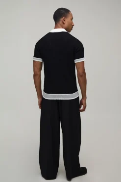 boohooMAN Polo Maille Torsadée Brodé MAN Coupe Ample Homme<Homme Polos|Maille