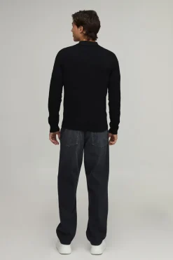 Polo Manche Longue Tricoté Doux Coupe Ajustée Col Zippé 1/4