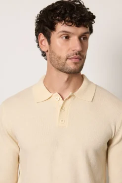 Polo À Manches Longues Doux Blanc Cassé