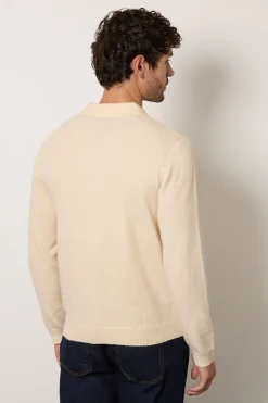 Polo À Manches Longues Doux Blanc Cassé
