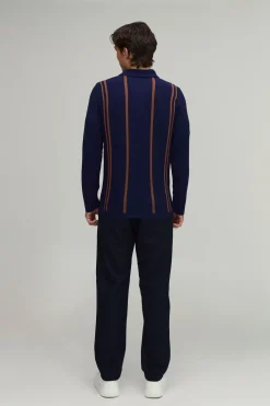 boohooMAN Polo À Manches Longues En Maille Rayée Coupe Regular<Homme Polos|Maille