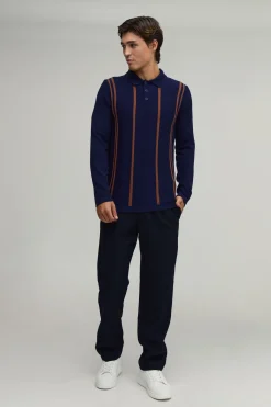 boohooMAN Polo À Manches Longues En Maille Rayée Coupe Regular<Homme Polos|Maille
