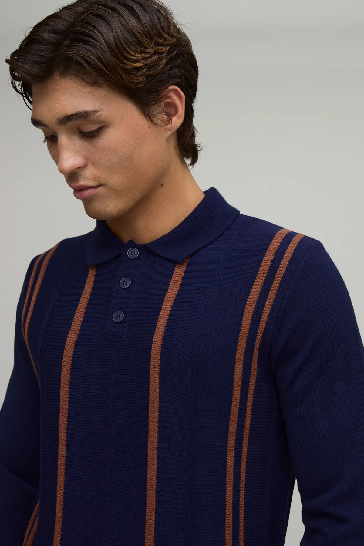 boohooMAN Polo À Manches Longues En Maille Rayée Coupe Regular<Homme Polos|Maille