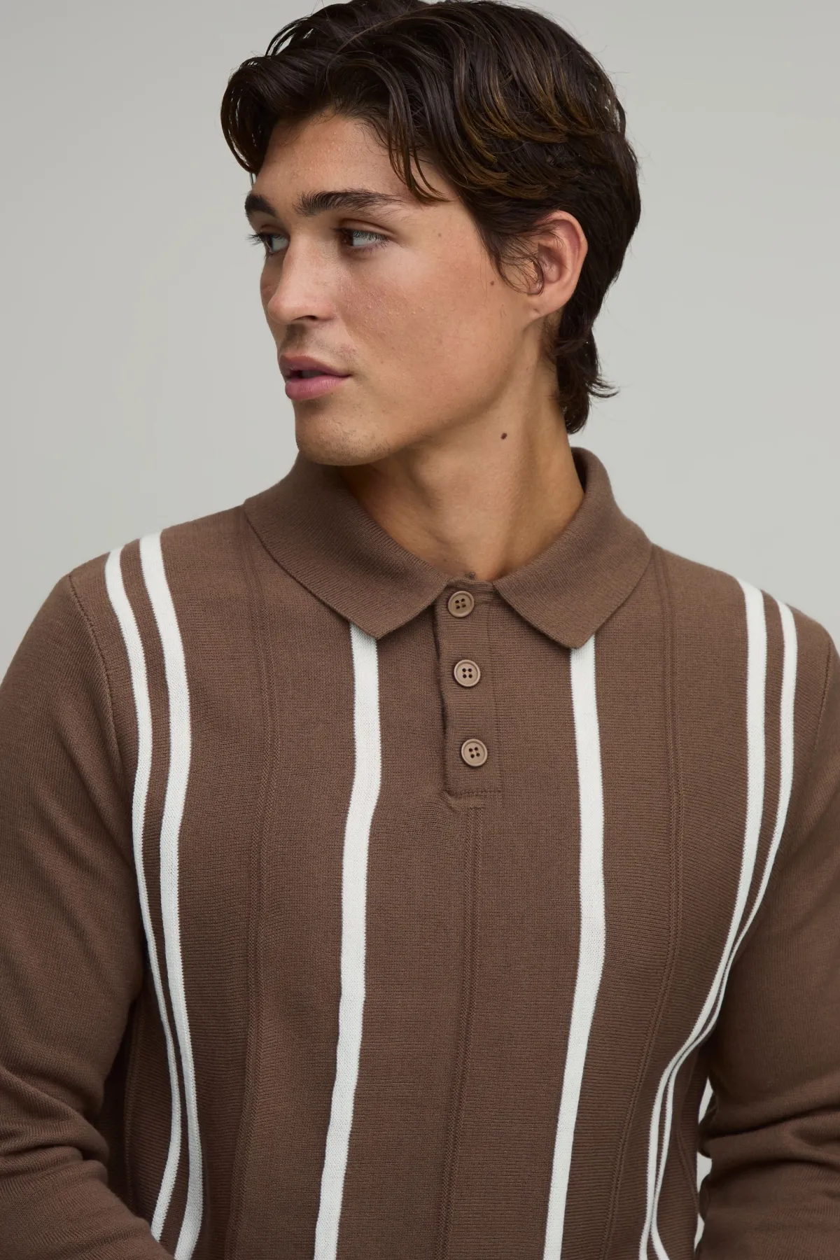 boohooMAN Polo À Manches Longues En Maille Rayée Coupe Regular<Homme Polos|Maille