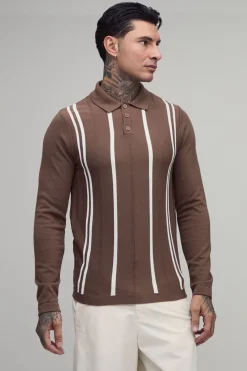 Polo À Manches Longues En Tricot À Rayures Coupe Regular Pour Homme Grand